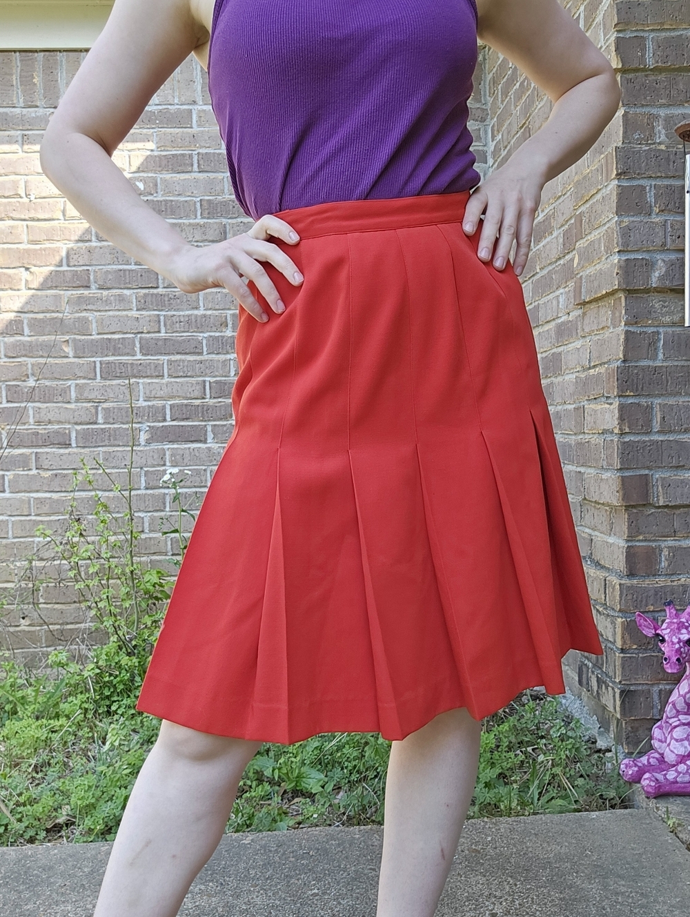 Vintage 80's Red Pleated Midi Skirt By Lillie Rubin